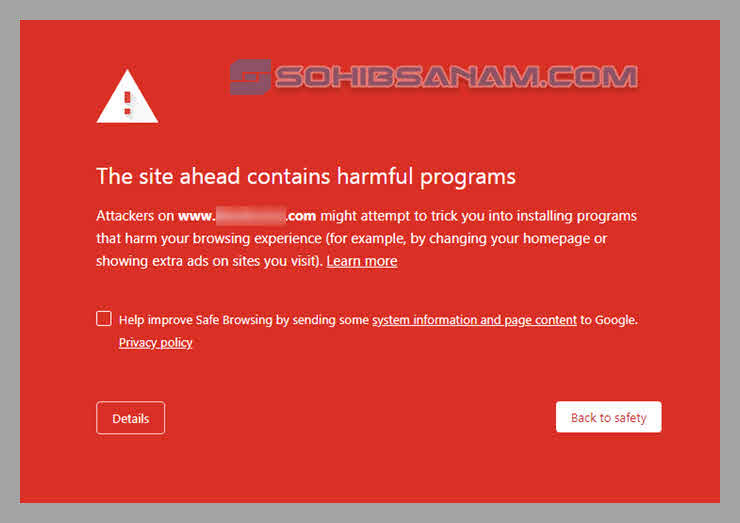 the site ahead contains a harmful programs versi chrome